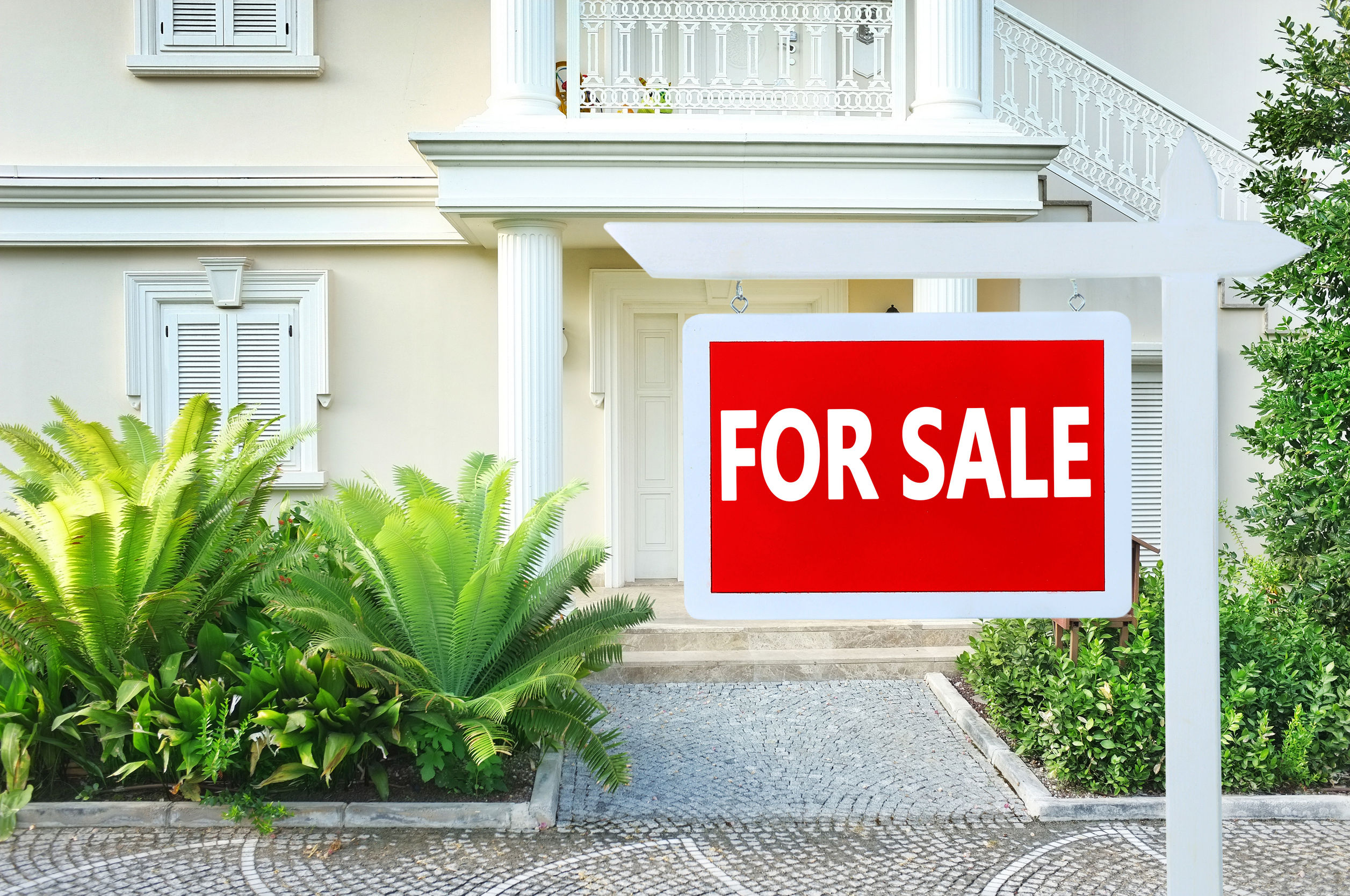 48258829 - real estate sign in front of new house for sale